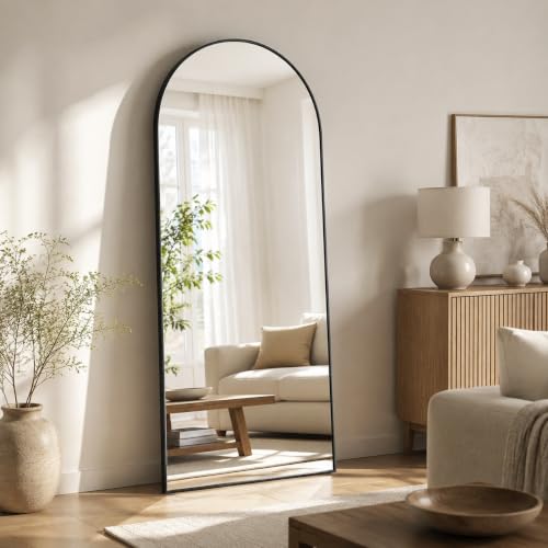 Antok 71" x 26" Arched Full Length Floor Mirror, Aluminum Frame, Black - color: Black, size: 71"L x 26"W