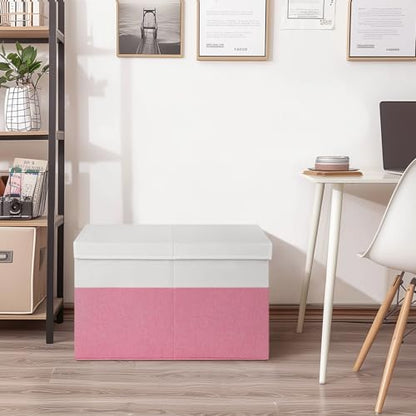 INDRESSME 85L Large Collapsible Toy Storage Box, Pink & White - color: Pink & White, size: 25"x13"x16"