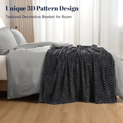 PHF Soft Cozy Fleece Throw Blanket, 340GSM Lightweight Warmth, Dark Grey - color: Dark Grey, size: Throw(50"x60")