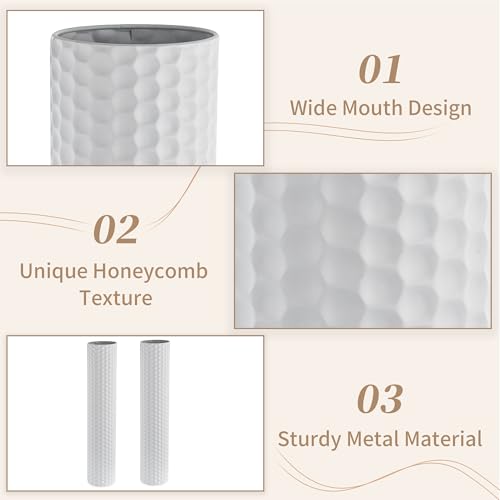 Sziqiqi White Tall Floor Vase, Metal Modern Cylinder Flower Vase Set, 2Pcs - color: White