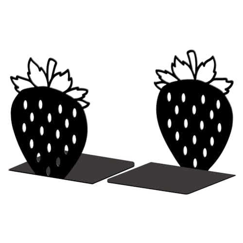Peacoblue 5.3"x4.3"x6.1" Metal Bookends, Heavy Duty Book Ends for Shelves - style: Strawberry