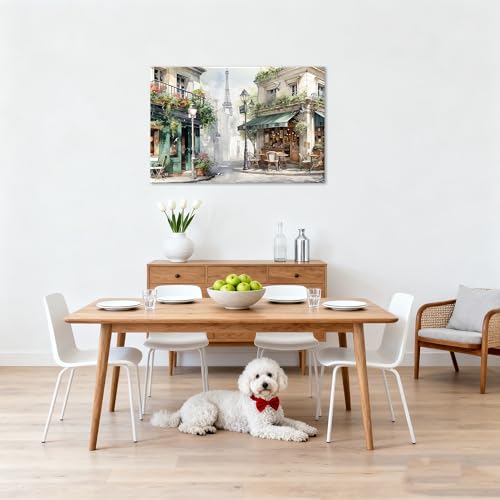 Framed Green Cafe Canvas Wall Art, 36"x24" European Street Scene - color: Green 01, size: 36"L x 24"W