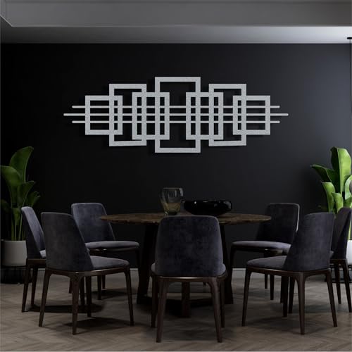 Squares Geometric Wall Art, Abstract Metal Wall Decor, Home Office Entryway Bedroom Living Room Decoration, Metal Wall Hangings, Modern Wall Sign, (Silver Gray, 29"W x 10"H / 75x25cm, Squares) - color: Silver Gray, size: 29"L x 10"W