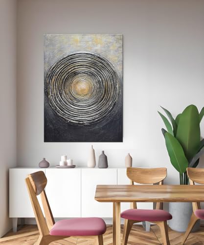 Boiee Art,28x40in Hand-Painted Abstract Spiral Circular Wall Art on Canvas - color: Mixed Color