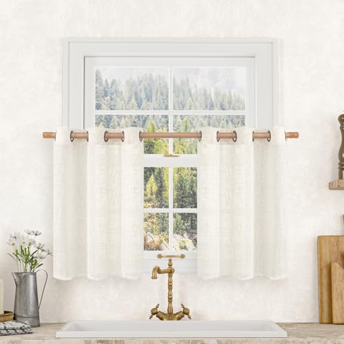LAMIT Cream Linen Sheer Curtains 36 Inch Length for Windows 2 Panels - color: Cream, size: 34"W x 36"L (Pack of 2)