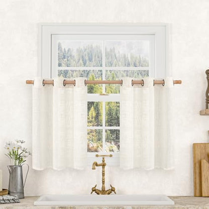 LAMIT Cream Linen Sheer Curtains 36 Inch Length for Windows 2 Panels - color: Cream, size: 34"W x 36"L (Pack of 2)