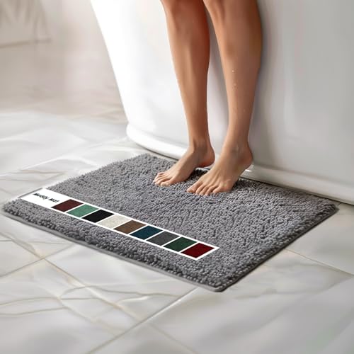 Muddy Mat Chenille Bathroom Rugs Quick Dry Microfiber Mats Non Slip Washable, Extra Thick, Soft and Highly Absorbent Bath Mats for Bathroom, Kitchen, and Shower Floor - Grey Medium 30"X19" - color: Grey, size: 19" x 30"