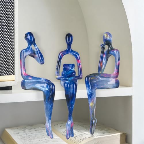 Blue Tone Graffiti Thinker Statue 3Pcs Resin Shelf Decor - color: Graffiti F