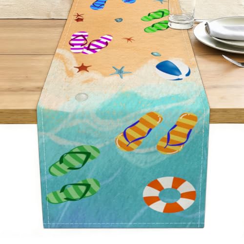Summer Beach Table Runner, Flip Flops Seaside Themed Birthday Decoration - color: Summer Beach
