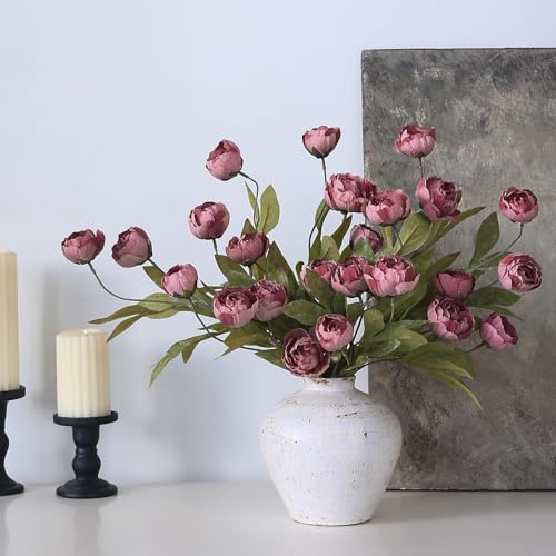 6 Pcs 27" Faux Silk Peony Artificial Flowers Stems for Vase (Warm Pink) - color: Warm Pink