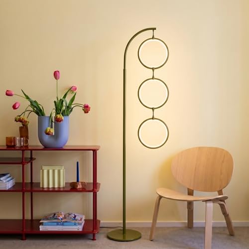 Brightech 3 Ring Lamp - 74" Dimmable LED Floor Lamp with 3 Hanging Light Rings, Modern Arc Standing Tree Lamp for Living Room, Bedroom and Office, 30W Warm White LED - Olive Green - color: Green