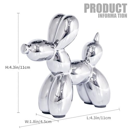 Ceramic Silver Balloon Dog Statue 4.3" Art Decor Sculpture - color: Sliver