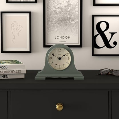 JONES CLOCKS® Speakeasy Small Mantel Clock | Classic Napoleon’s hat Design | Green | Contemporary Classic Style for Desk, Table, Shelf or Bedside - color: Asparagus Green
