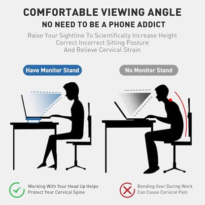 Dual Monitor Stand Riser, 47Inch Solid Wood Desktop Organizer with Non-Slip Pads, Holder for 2 Monitors, Laptops, TV, PC, Printer, Walnut Finish