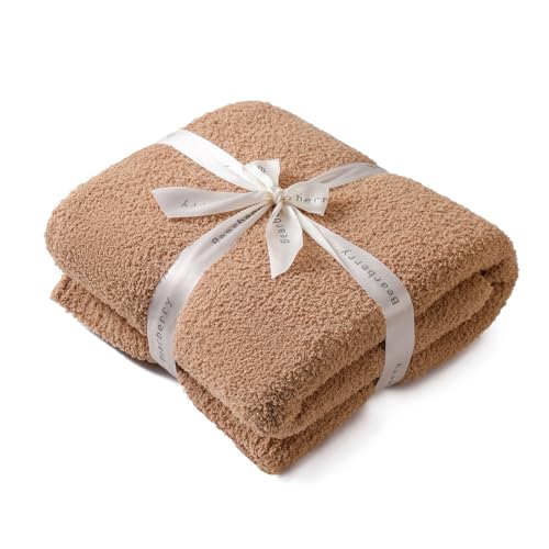 bearberry Knit Throw Blanket 50x60 Camel Super Soft Plush for Couch - color: Camel, size: Throw(50″x60″)