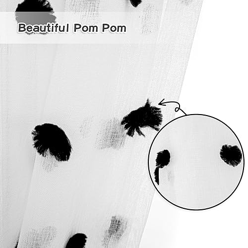 MYSKY HOME Black Pom Pom Sheer Curtains for Bedroom 45 Inch Long 2 Panels - color: Black Pom Pom, size: 50"W x 45"L (Pack of 2)