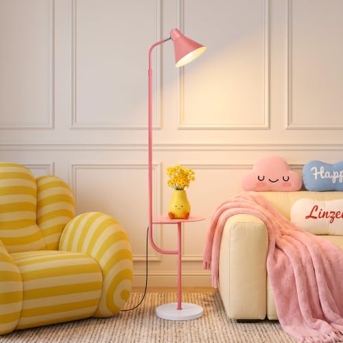 Pink Floor Lamp with Shelf, Dimmable LED Reading Standing Lamp - color: Pink