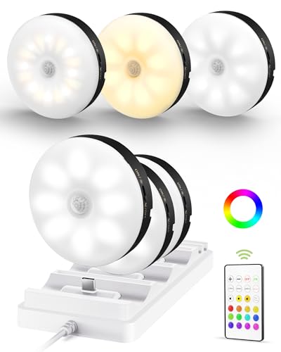 EZVALO RGB Puck Lights with Charging Station, Motion Sensor Cabinet Lights - color: Black