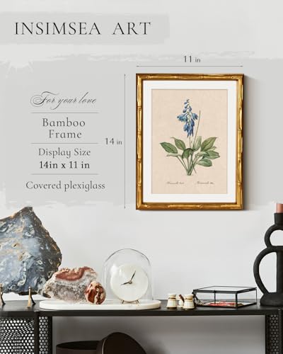 InSimSea Gold Bamboo Framed Wall Art, Blue Daylily Botanical Prints,11x14In - color: Blue Daylily