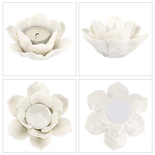 OwnMy 4.5 Inch Ceramic Lotus Flower Tea Light Holder Votive Candle Holder - color: White
