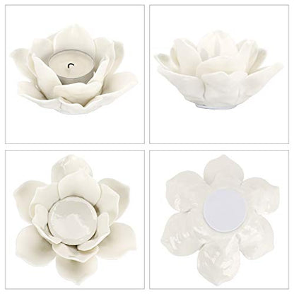 OwnMy 4.5 Inch Ceramic Lotus Flower Tea Light Holder Votive Candle Holder - color: White