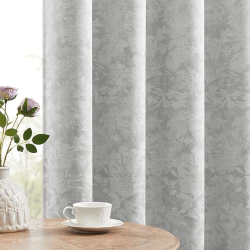 Beauoop Grey Floral Jacquard Blackout Curtains for Bedroom 52x96 2 Panels - color: Rod Pocket | Grey, size: 52"W x 96"L (Pack of 2)