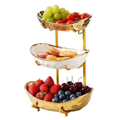 Gets 3 Tier Fruit Bowl Ceramic Metal Stand Tiered Serving Tray Gold - color: Gold