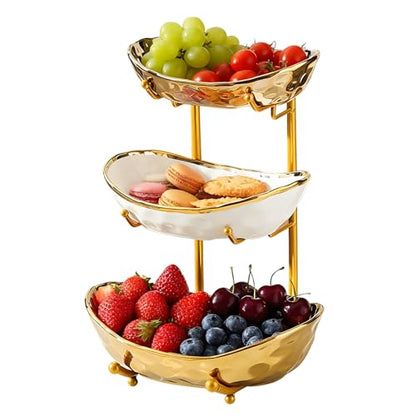 Gets 3 Tier Fruit Bowl Ceramic Metal Stand Tiered Serving Tray Gold - color: Gold