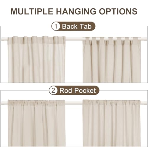 ASPMIZ Cotton Linen Farmhouse Curtains Boho Rustic Button Drapes, Linen Window Curtain Panels, Blue Stripe Country Curtain for Living Room, Modern Back Tab Blackout Curtains 52 x 84 Inch, 2 Panels - color: Beige&blue, size: 52"W x 84"L (Pack of 2)