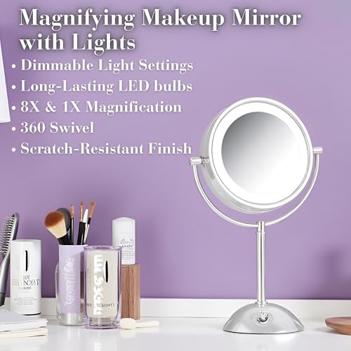 JERDON Lighted Makeup Mirror with 8X Magnification - Chrome - HL8808CL - color: Chrome