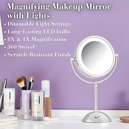JERDON Lighted Makeup Mirror with 8X Magnification - Chrome - HL8808CL - color: Chrome
