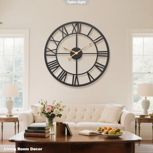 Pytha Sight 18 Inch Black Roman Numerals Large Wall Clocks for Living Room - color: Black Roman, size: 18 Inch