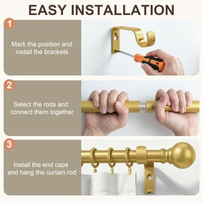 Modern Gold Curtain Rods for Windows 72 to 144 Inches Drapery Rods - color: Gold, size: 16"-144"|1 Pack