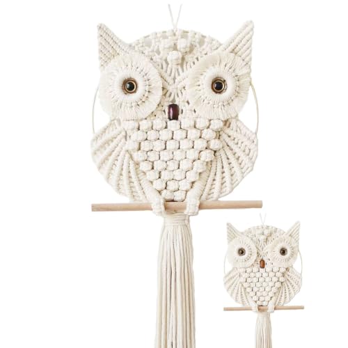 Achart Owl Macrame Wall Hanging-Hand Woven Boho Tapestry-Macrame Wall Decor - color: Beige-L&S