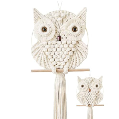 Achart Owl Macrame Wall Hanging-Hand Woven Boho Tapestry-Macrame Wall Decor - color: Beige-L&S