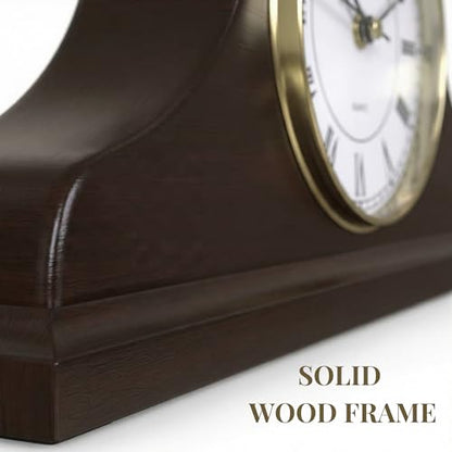 Mantel Clock for Fireplace, Solid Wood Silent Non-Chiming Mantle Clock - color: Dark Brown