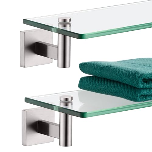 KOKOSIRI Floating Shelf Bathroom Wall Mount Shelves 16-Inch for Bedroom Living Room Kitchen Hanging Rack Brushed Stainless Steel 2 Pack B1105BR-L16-P2 - color: Brushed Nickel, size: 16-Inch(2 Pack)