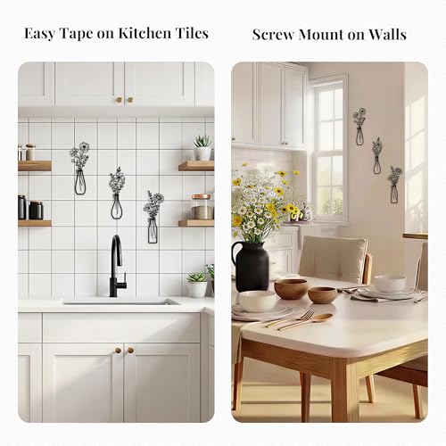 Huggful 3-Piece Black Modern Metal Flower Wall Decor - color: Black