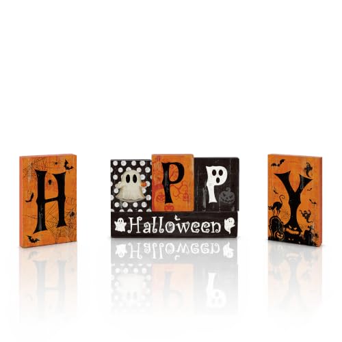 Smile Halloween Wooden Block Decor Set Happy Halloween Letter Pattern - style: Letter Halloween