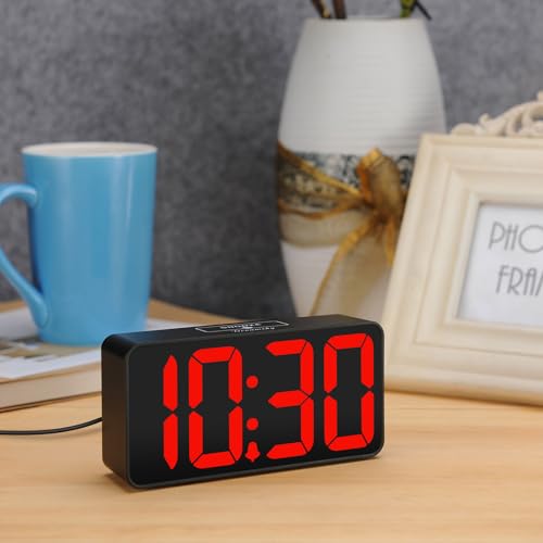 DreamSky Small Digital Alarm Clock for Bedroom with Large Big Numbers - color: Black Case Red Digits