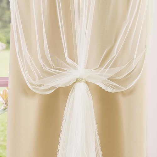 indistar Home Blackout Curtains Double Layer Solid Sheer Grommet Top Window Curtain Panel Pair, 35Wx80L,Cream - color: Cream, size: 35"W x 80"L (Pack of 2)