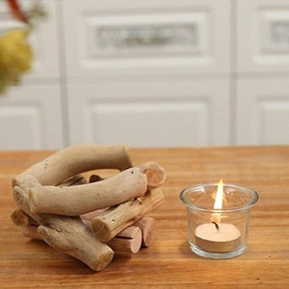 Sziqiqi Wooden Tea Light Candle Holder with Tealight Glass, Set of 2 - size: Pack of 2