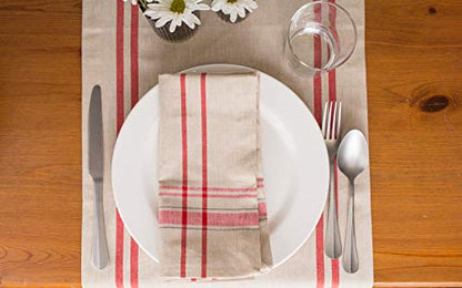 DII French Stripe Dining Table Collection Farmhouse Style Table Runner, 14x108 Inches, Taupe/Red - color: Taupe/Red, size: 14x108 Inches (Pack of 1)
