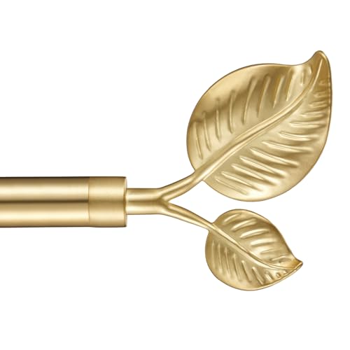 Decorative Curtain Rod with Leaf Finials, 1Inch Diameter 28-48 Inch Adjustable Length Single Drapery Window Rods Telescoping Structure, Warm Gold - color: Warm Gold, size: 28-48"