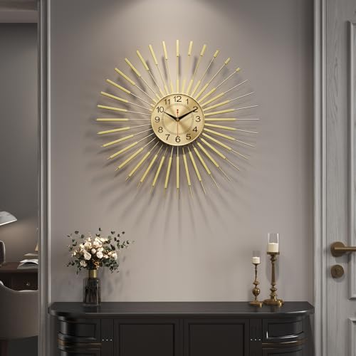 Cuspin 24 Inch Gold Wall Clock, Large Mid Century Modern Sunburst Clocks - color: Gold Atomic Sunburst, size: Small