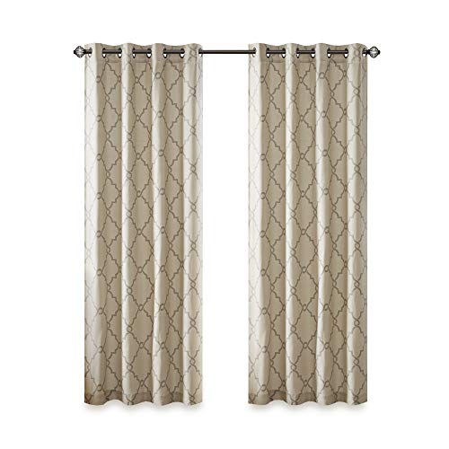 Madison Park Fretwork Print Window Curtain 1 Panel, 50x63 Beige/Grey - color: Beige/Grey, size: 50"W x 63"L (Pack of 1)
