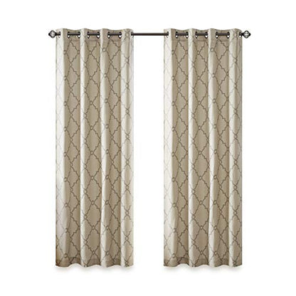 Madison Park Fretwork Print Window Curtain 1 Panel, 50x63 Beige/Grey - color: Beige/Grey, size: 50"W x 63"L (Pack of 1)