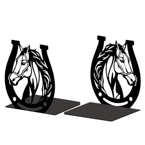 Peacoblue 5.3"x4.3"x5.9" Metal Bookends, Heavy Duty Book Ends for Shelves - style: Horses and Horseshoes