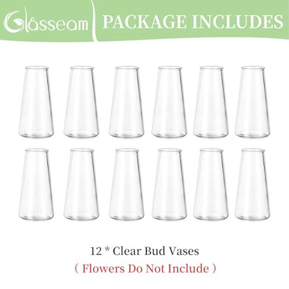 Glasseam Small Glass Vases for Flowers, 12 Pcs Clear Bulk Centerpiece Vases - size: Clear-12pcs