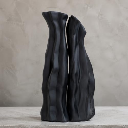 Modular Rockery Art Vase Set of 2, Separatable Centerpiece Table Decorations - 11" Tall Matte Black Ceramic Vases for Flowers, Pampas Grass, Modern Nordic Boho Home Decor (Black) - color: Black